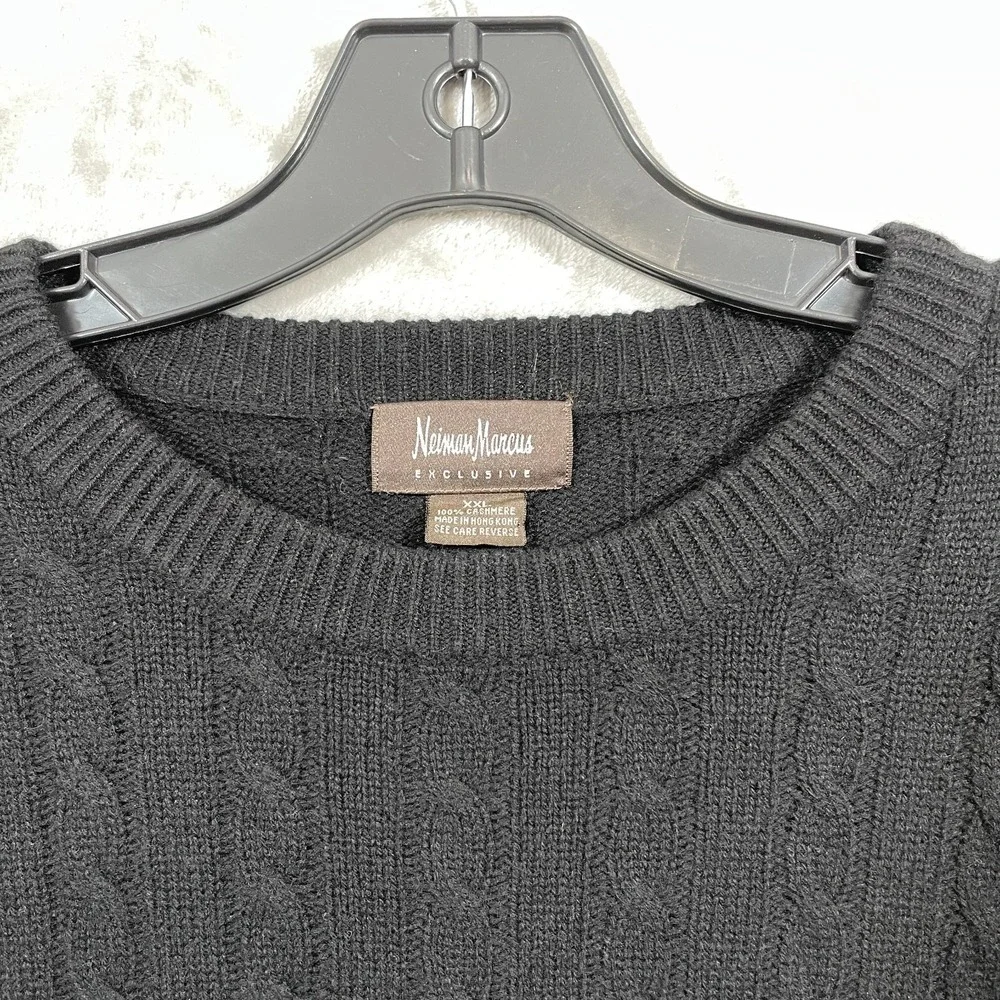 Vintage Neiman Marcus 100% Cashmere Cable Knit Sweater‎ Mens XXL Black Crewneck